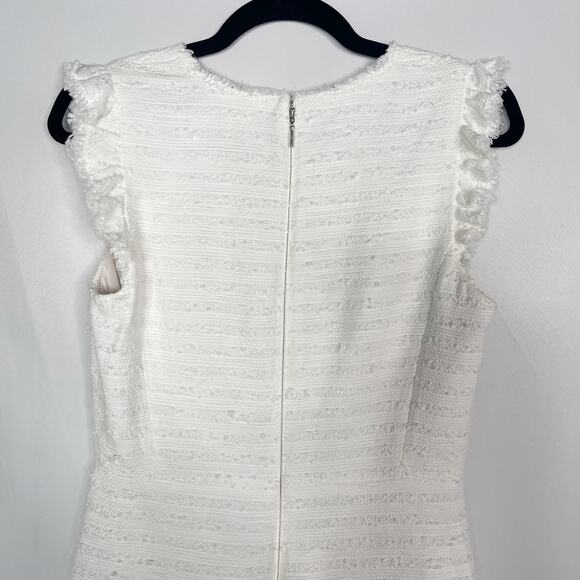 Rebecca Taylor 4 Snow Tweed V Neck Sleeveless Dress Striped Motif Cotton White - Picture 13 of 16